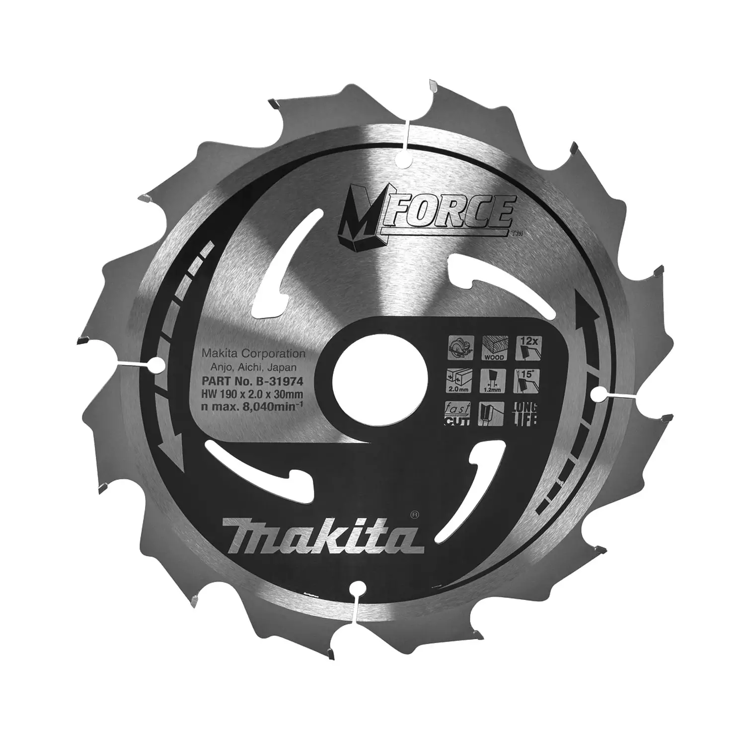 disk-s-tvyrdosplavni-plastini-makita-mforce-1902030-z12-222005 Диск с твърдосплавни пластини MAKITA MFORCE 190/2.0/30 Z=12 - Image 1